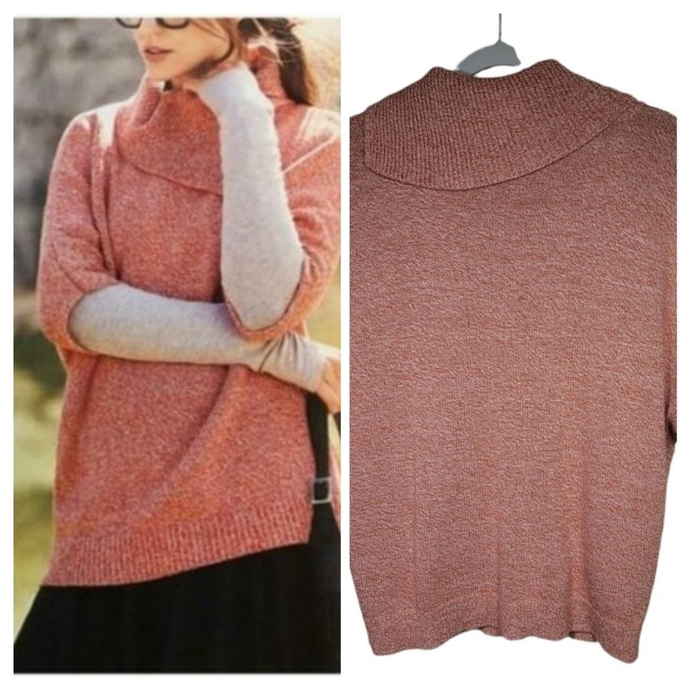 Cabi Oversized Foldover Neck Cotton Blend Orange Pullover Sweater Size XS